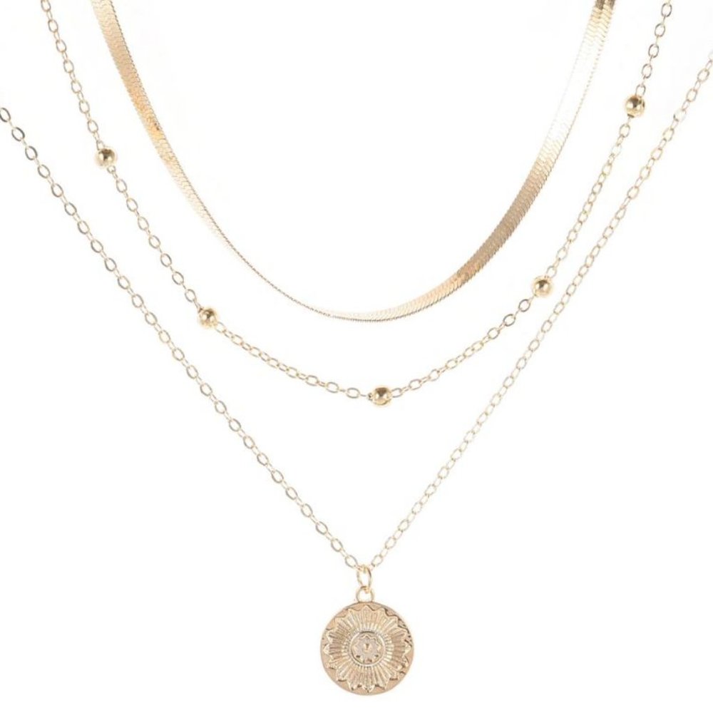 Layered Herringbone Sunflower Necklace - Picture 5 of 8